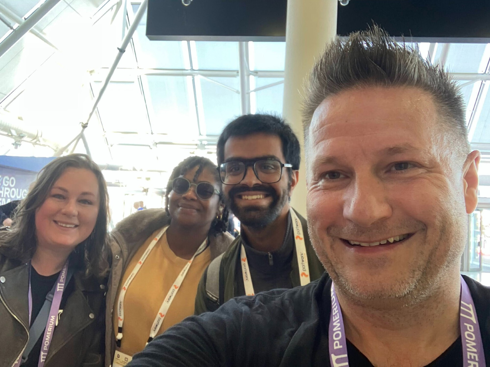 My coworker Sveta, me, Shivay and Omolade hanging at KubeCon EU 2025