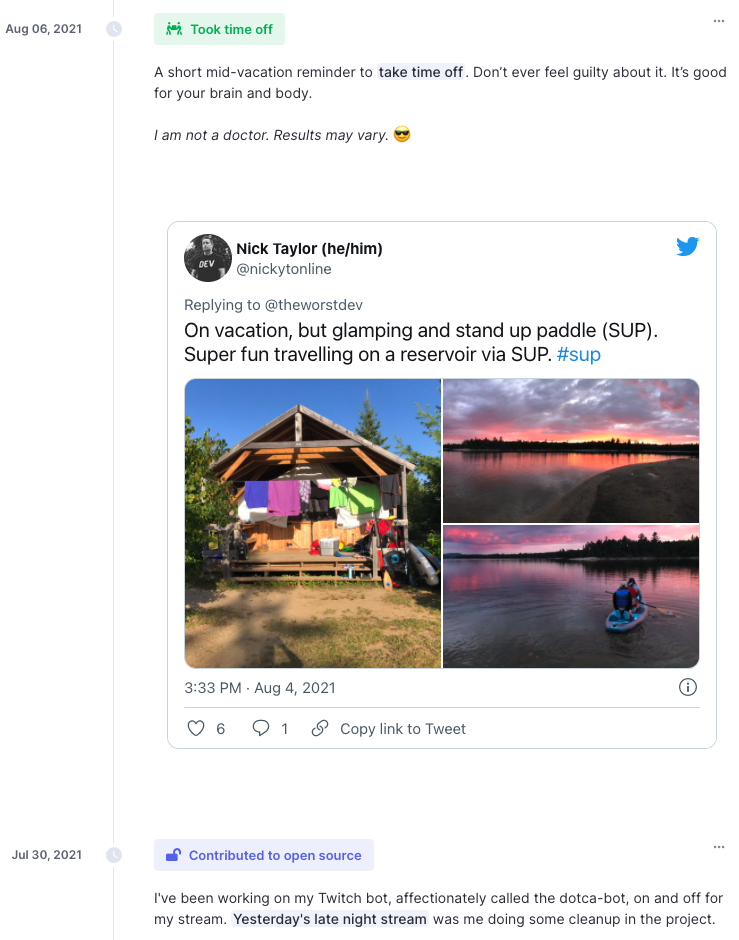 A Polywork highlight about me taking time off