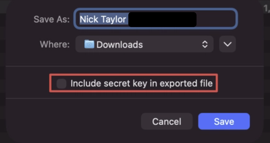Export key dialog